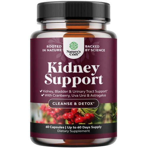 Advanced Kidney Support Supplement - Kidney Cleanse Detox & Repair Cranberry Extract Capsules with Uva Ursi, Stinging Nettle & Astragalus for Kidney Health - Urinary Tract Health - 60 Count