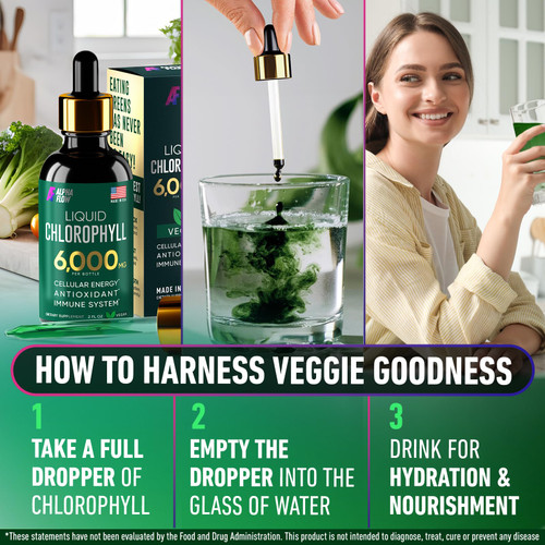 Alpha Flow Chlorophyll Liquid Drops 6000 mg - Premium Liquid Chlorophyll Supplement - All-in-One Antioxidant for Immune Boost, Energy Increase, Digestion Support & Fast Detox - Non-GMO, Vegan