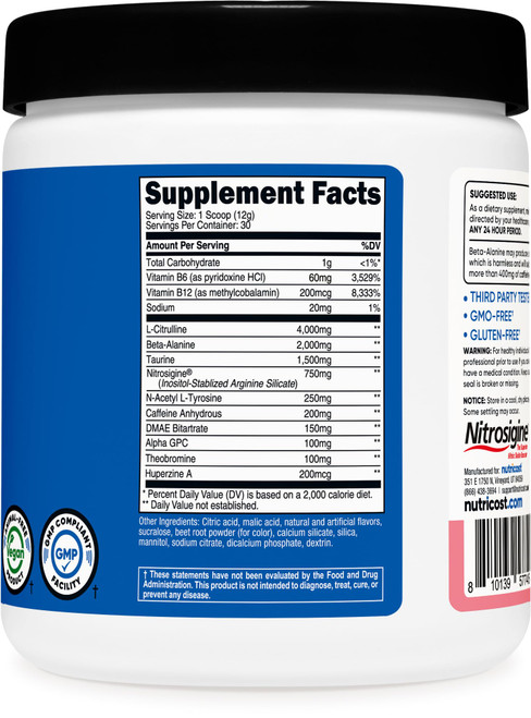 Nutricost Pre-Workout Powder (Watermelon Candy) 30 Servings - GMO-Free, Gluten-Free, Vegetarian