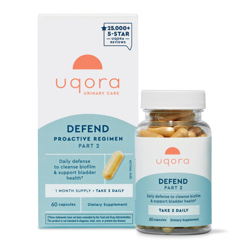 Uqora Defend - Urinary Tract Health Supplement - Support Bladder Health & Cleanse Biofilm* with D-Mannose, Green Tea Extract, Turmeric Extract & More - Gluten-Free - 60 Capsules (30-Day Supply)