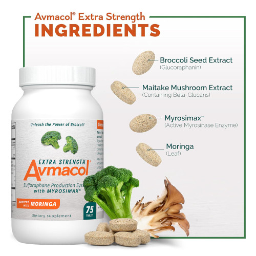 Nutramax Laboratories Avmacol Extra Strength #1 Researched Sulforaphane-Producing Brand for Detoxification with Glucoraphanin and Active Myrosinase, Immune Health, Adults & Children, 75 Tablets
