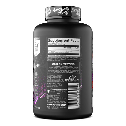 EFX Sports Kre-Alkalyn EFX | pH Correct Creatine Monohydrate Pill Supplement | Strength, Muscle Growth & Performance | 120 Servings, 240 Capsules