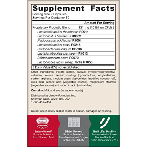 Jarrow Formulas Jarro Dophilus Probiotics 10 Billion CFU - Probiotic Supplement Capsules for Digestive Health & Gut Health for Women and Men, 60 Veggie Capsules, Up to 30 Days, Shelf Stable
