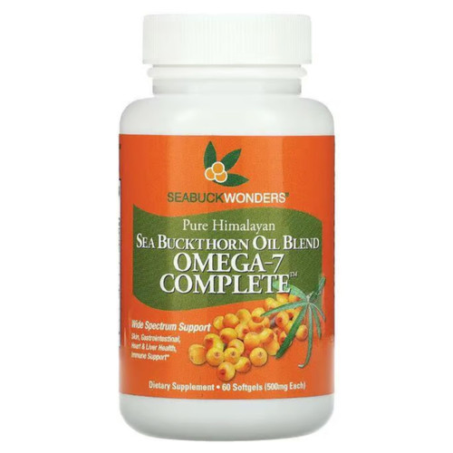 SeabuckWonders Organic Sea Buckthorn Oil, Omega-7 Complete Softgels, 60 Count, with Omega 3, 6 & 9, Supports Hair, Skin & Nail Health, 1000mg per Serving