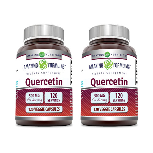 Amazing Formulas Quercetin 500mg Veggie Capsules Supplement | Non-GMO | Gluten Free | Supports Overall Health & Well Being (120 Count | 2 Pack)