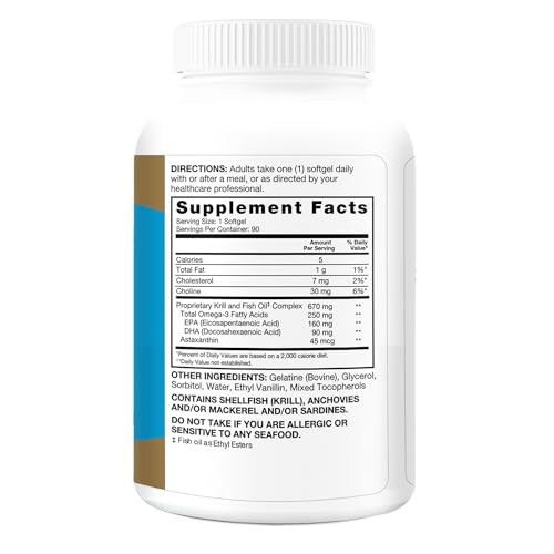 Qunol Advanced Omega 3 Krill and Fish Oil Complex, 10x Better Bioavailability, One Pill Dose, 250mg EPA & DHA, Supports Brain, Eye, Heart and Joint Health, 90 Count (Pack of 1)