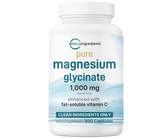 Pure Magnesium Glycinate 1,000mg, 300 Capsules | 100% Chelated for Max Absorption | Enhanced with Vitamin C | Only Uses Active Ingredients