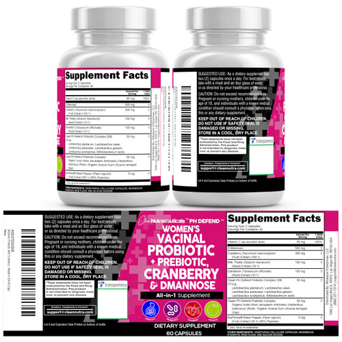 Clean Nutraceuticals Vaginal Probiotics for Women with Cranberry, D-Mannose, Prebiotics, pH Balance Support, Feminine Health, Urinary Tract Cleanse – Capsule Alternative to Gummies – 60 Count