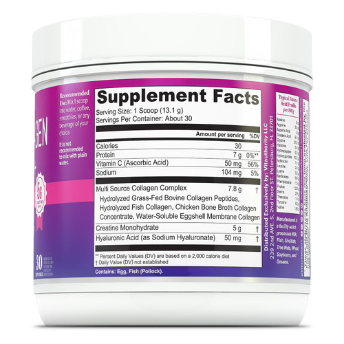 Multi Collagen Protein + Creatine | 5g Creatine Monohydrate with Collagen Types I, II, III, V & X | Hair, Skin, Nail, Muscle & Performance Support | Vitamin C & Hyaluronic Acid, 30 Servings Unflavored