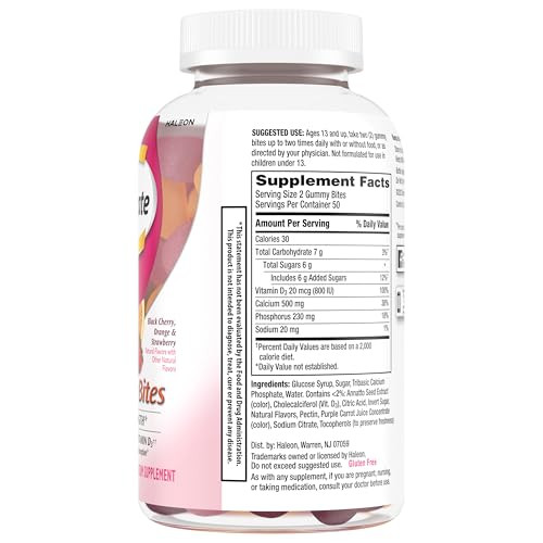 Caltrate Gummy Bites 500 mg Calcium and Vitamin D Supplement, Black Cherry, Strawberry, Orange - 100 Count