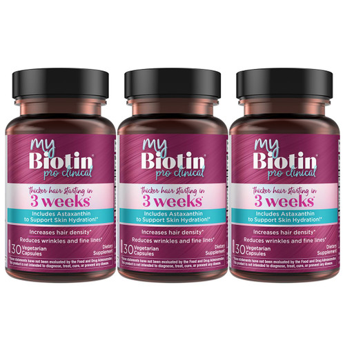 Purity Products MyBiotin ProClinical – Thicker Hair Starting in 3 Weeks & Fights Wrinkles - MB40X Patented Biotin Vitamin B7 Matrix w/Astaxanthin - 40X More Soluble vs Ordinary Biotin, 90 Veg Capsules