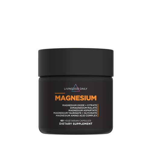 Livingood Daily Magnesium Supplement with Magnesium Glycinate, Citrate, Malate, Oxide, Aspartate, Amino Acid Complex and Chicory Root for Heart Health, Sleep and Muscle Support, 300mg, 60 Capsules