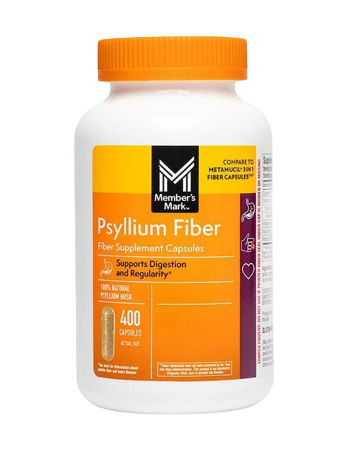 Member's Mark 100% Natural Psyllium Husk Fiber Capsules, Digestive Health, 400 Count (Pack of 1)