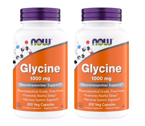 NOW Foods Glycine 1000mg, Free-Form Pharmaceutical Grade, Neurotransmitter Support*, Promotes restful Sleep*, Gluten Free, Vegan, Kosher 200 Vegetarian Capsules (200 Count (Pack of 2))