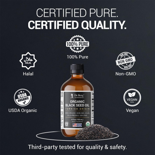 Dr. Berg Black Seed Oil Organic Cold Pressed – Pure Nigella Sativa Black Cumin Oil – USDA Organic, Halal, Vegan – for Hair, Skin, Immune Support – Unrefined Liquid – 4 oz Glass Bottle