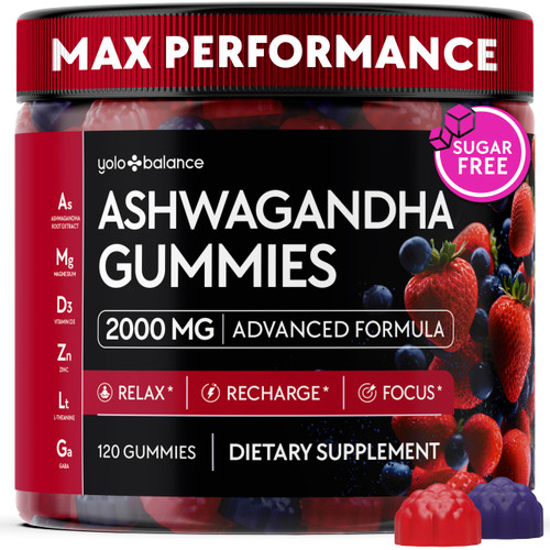 Ashwagandha Gummies – 120 Count - 2000 MG Ashwagandha Supplements with L-Theanine, GABA, Magnesium, Zinc & Vitamin D3 – Sugar-Free, Vegan, Non-GMO–Natural Support for Balance