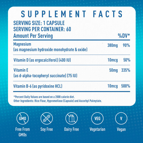MGSPORT Magnesium Supplement 380mg - High Absorption Magnesium Complex Formula with Vitamins B6, D, E - Supports Muscle Function and Sleep Quality - 60 Servings