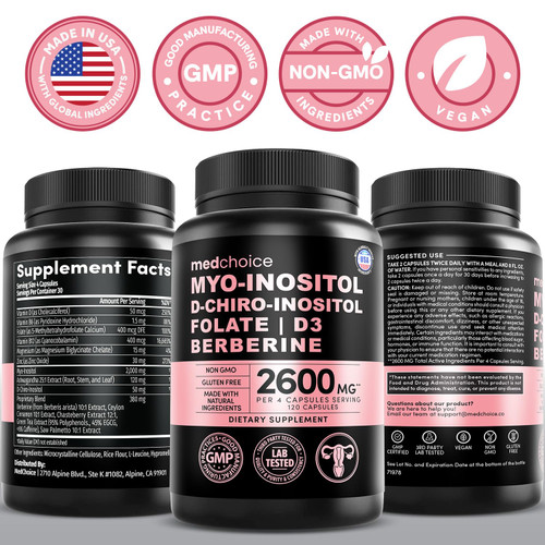 14-in-1 Women’s Inositol Complex Supplement – 40:1 Myo & D-Chiro Inositol with Folate, Vitamin D3, Zinc, Magnesium & Botanicals for Hormone & Feminine Wellness Support – (120 Capsules) (Pack of 1)