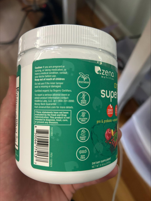 Zena Nutrition Organic Super Greens Powder, 70+ Superfoods, 0 Sugar, 3G Fiber, Spirulina, Chlorella, Mushrooms, Prebiotics/Probiotics, Digestive Enzymes for Gut Health, Mango, 30 Servings
