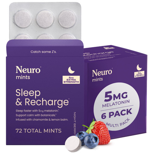 Neuro Sleep & Recharge Meltaway Mints - Contains Melatonin 5mg, Chamomile & Elderberry - Travel Aid for Nighttime Relaxation & Healthy Sleep Cycle - Night Berry 72, ct