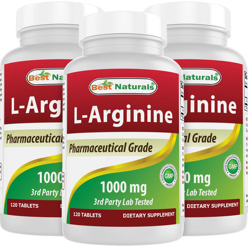 Best Naturals 3 Pack L-Arginine 1000 mg 120 Tablets - Pharmaceutical Grade L Arginine Supplement Promotes Nitric Oxide Synthesis (Total 360 Tablets)