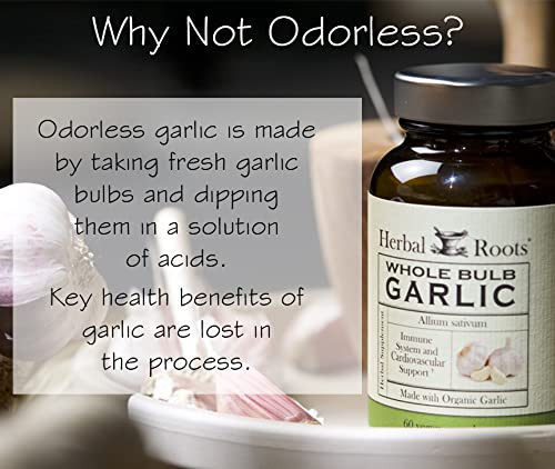 Herbal Roots Organic Whole Bulb Garlic Pills - Potent Extra Strength | 600 mg - 60 Organic Vegan Capsules