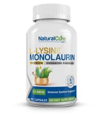 Natural Cure Labs L-Lysine with Monolaurin 600mg 1:1 Ratio, 100 Capsules