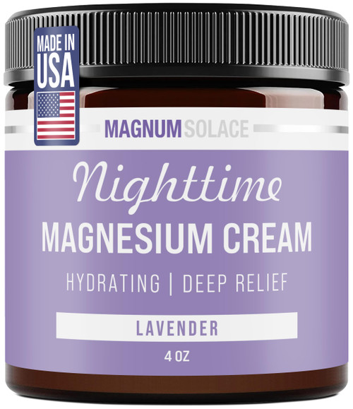 Magnum Solace Magnesium Lotion – Nighttime Magnesium Cream – Apply to Legs, Arms or Chest - Topical Magnesium Chloride – USA Made and Safe for Kids (Lavender)