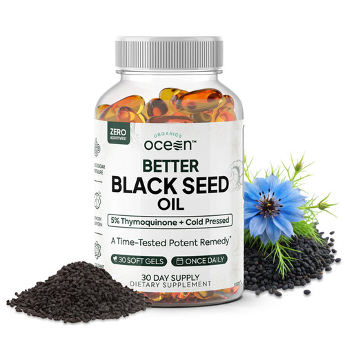 Organics Ocean Better Black Seed Oil Cold Pressed - Pure Nigella Sativa Oil for Immune Support - 5% Thymoquinone - Support Memory, Vitality, and Cellular Health