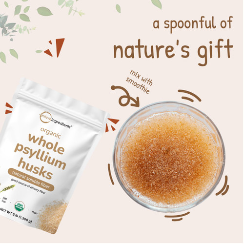 Micro Ingredients Organic Whole Psyllium Husks, 3lbs | Daily Soluble Fiber Supplement with Prebiotics | Psyllium Husk Sourced from India | Non-GMO, Keto Friendly, Vegan