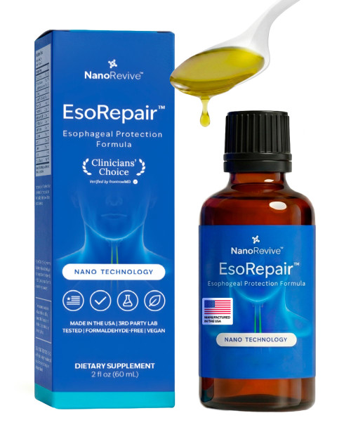 EsoRepair Nano Esophageal Health Supplements for Men & Women - Digestive Comfort, Heartburn Relief & Tissue Healing - Slippery Elm Bark, Zinc L-Carnosine & Aloe Vera Extract - Non-GMO & Dairy Free