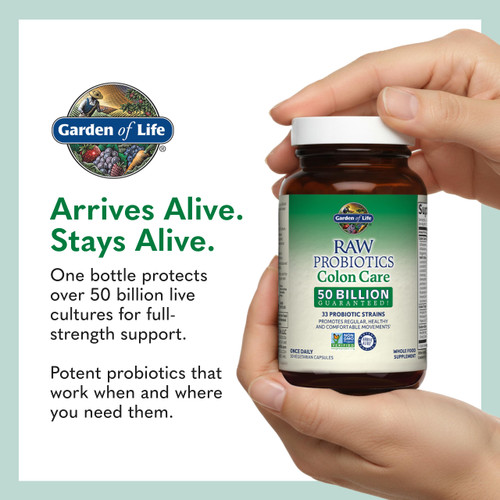 Garden of Life Raw Probiotics Colon Care - 50 Billion Live Cultures - Dietary Supplement to Support Regular, Comfortable Movements - 30 Vegetarian Capsules