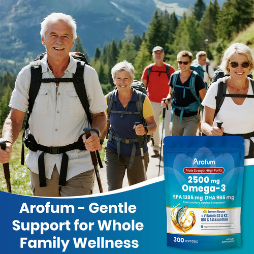 Arofum Omega 3 Fish Oil with Vitamin D3 K2 – 300 Lemon Flavored Burpless Softgels | Fish Oil Omega 3 Supplements Support Heart, Brain, Eyes & Immune Health | Gluten-Free, Non-GMO