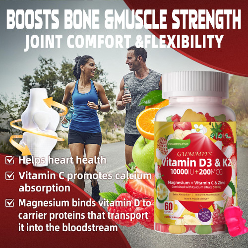 Wekannufod Sugar-Free Vitamin D3 K2 Gummies with Calcium + K2 (MK-7), Magnesium Citrate, Vitamin C, Extra Strength - Ultimate Absorption for Bone Muscle Teeth Immune, Vegan - 120 Gummies