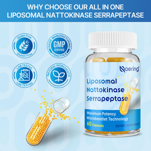 Liposomal Nattokinase 12,000 FU Serrapeptase 360,000 SPU Enzyme Supplement - Enriched with Synergistic Enzymes and Nutrient Blend & Inulin for Circulatory, Gut, Digestion 60 Capsules (2 Bottle)
