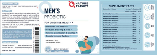 NATURE TARGET Probiotics for Men with Men Care Supplement, Prebiotics & Probiotic for Men's Digestive and Immune Health,60 Billion CFUs & 14 Strains Shelf Stable, Gluten & Soy Free (90 Tablets)