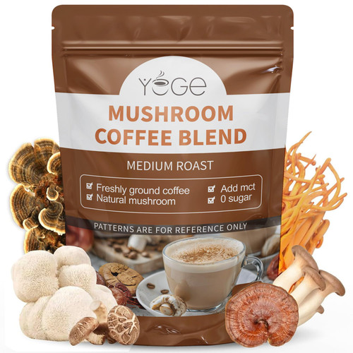 YEGE Mushroom Coffee, 6 Adaptogenic Mushrooms with Cordyceps, Reishi, King Trumpet, Shitake, Turkey Tail, Lions Mane, Instant Coffee Powder for Energy,Focus, Digestion & Immune Support, 30 Servings