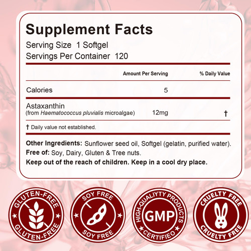 2 Pack Astaxanthin 12mg,Premium Astaxanthin Antioxidant Supplements with Antioxidant Activity, Supports Eye, Immune, Joint, Skin Health, Internal Circulation