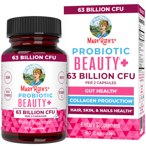 MaryRuth Organics Probiotic Beauty Capsules | Vegan Collagen Support | Anti Aging | Gut Health | Hair Skin and Nails Vitamins | Skin Care | Biotin | Non-GMO Project Verified | 60 Count
