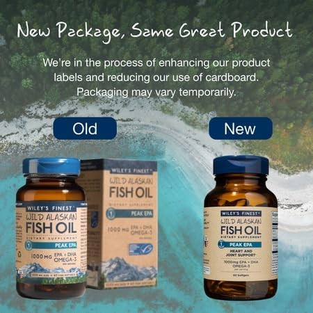 Wiley's Finest Wild Alaskan Fish Oil Peak EPA - Triple Strength Peak EPA & DHA Supplement - 1000mg Fish Oil - Omega-3s for Joint Health Support - 60 Softgels (60 Servings)