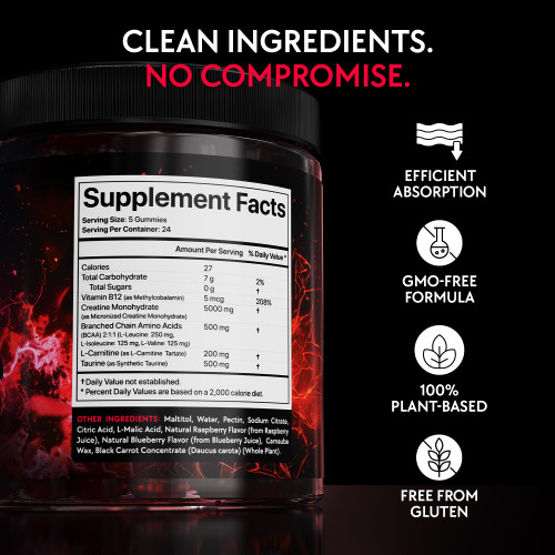 Creatine Monohydrate Gummies Complex 5000 MG for Men & Women, Preworkout Gummy with BCAA, L-Carnitine, Taurine & Vitamin B12 for Muscle Growth, Strength & Energy Support , Flavored and Chewable