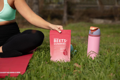 Natrava Beets+ Gummies - Premium Beet Root Powder, Grape Seed Extract and Vitamin C - Supports Healthy Blood Pressure and Heart Health - Low Sugar Nitric Oxide and Circulation Supplement - 50 Gummies