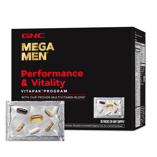 GNC Mega Men Performance and Vitality Vitapak Program, Convenient Complete Nutrition, 5 Products in 1 Packet, Circulation, Blood Flow, Prostate Health, Sexual Function, 30 Packs