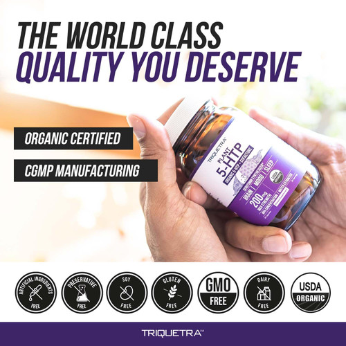 Organic 5-HTP - 200 mg | 99% 5HTP Concentration, Plus Cofactor Vitamin B6 & Lion’s Mane | Water Extracted from Organic Griffonia Seeds | Supports Mood, Cognition & Sleep (60 Capsules | 30 Servings)