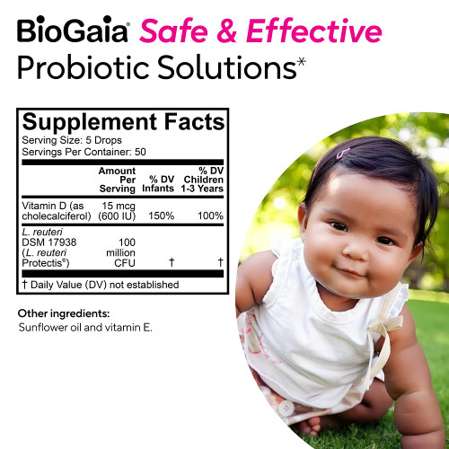 BioGaia Immune Active Baby Probiotic Drops + Vitamin D | for Babies & Toddlers 0-36 Months | Supports Digestive & Immune Health | Allergen, Dairy, Soy & Gluten Free | 50 Day Supply