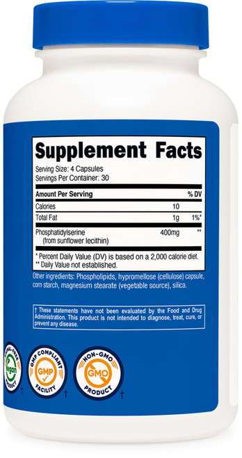 Nutricost Phosphatidylserine 400mg, 120 Capsules - Soy Free, 30 Servings, Vegetarian Friendly, Non-GMO, Gluten Free