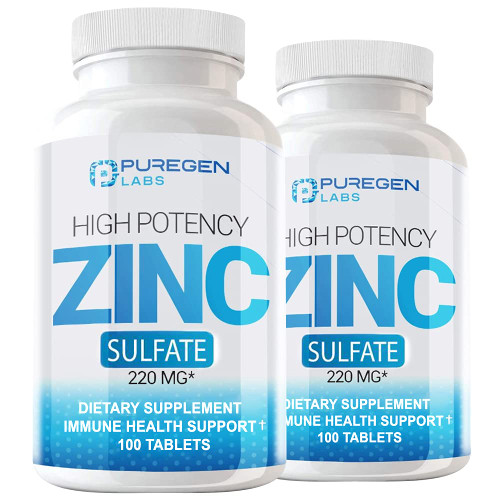 Puregen Labs Zinc Sulfate 220 mg Dietary Supplement Tablets - 100 Count (Pack of 2)