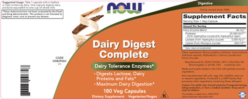 Now Dairy Digest Complete, 180 Veg Capsules, Lactose Digestion Support*, Dairy Tolerance Enzymes*