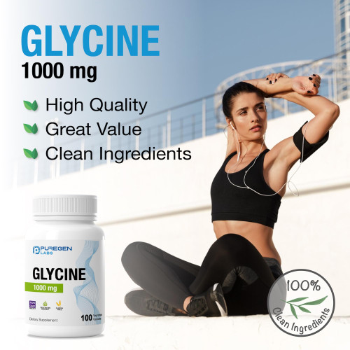 Puregen Labs Glycine 1000mg [High Potency] Total 300 Vegetarian Capsules, Promotes Healthy Rest | No Harmful Additives | Non-GMO, NO Gluten and Dairy