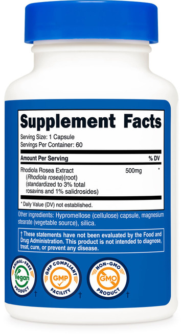 Nutricost Rhodiola Rosea 500mg, 60 Vegetarian Capsules - Gluten Free and Non-GMO Rhodiola Rosea Supplement